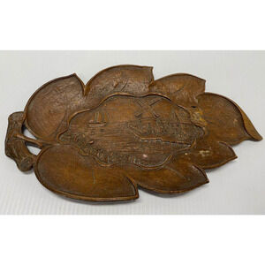 Vintage SyrocoWood Syroco Wood Windmill Barn Ship Sailboat Tray Trinket Dish
